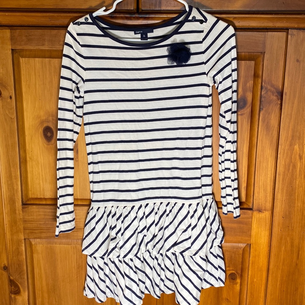 Gap Long Sleeve Striped Ruffle Dress